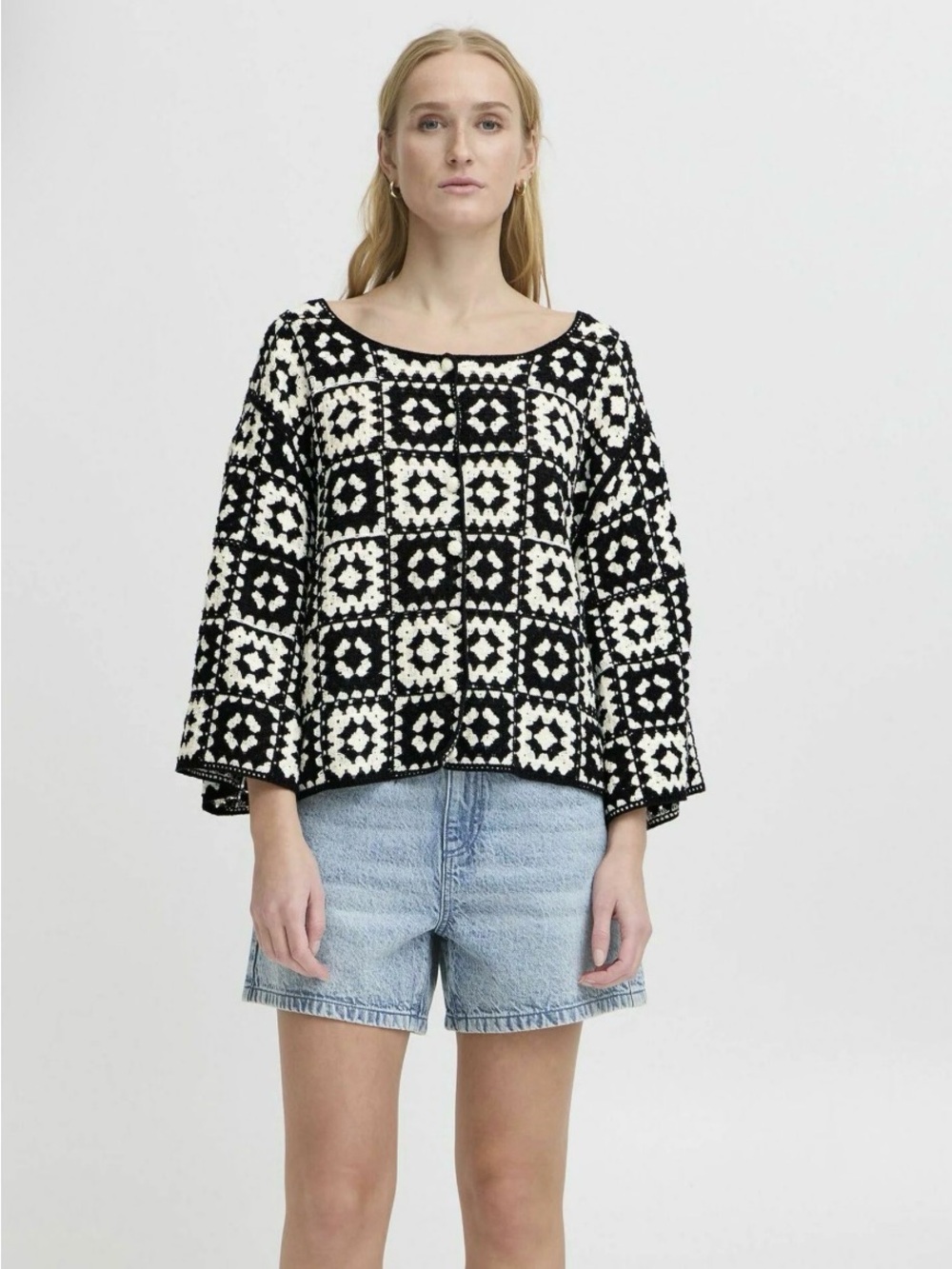 ICHI Black & White Crochet Cardigan - BNWT